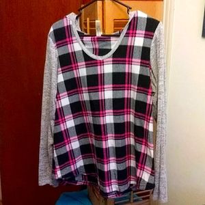 Hooded Plaid Fleece Top